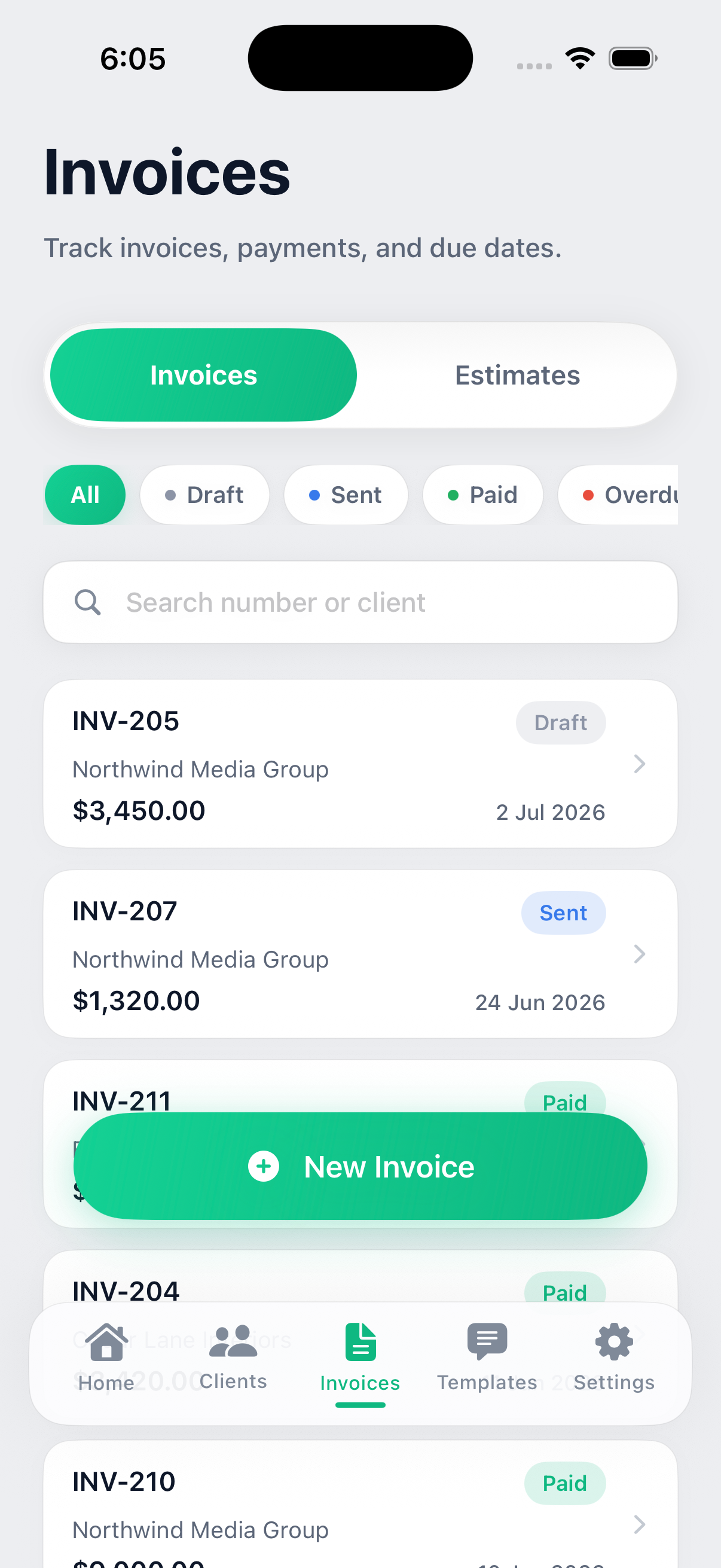 Profit Log invoices on iPhone